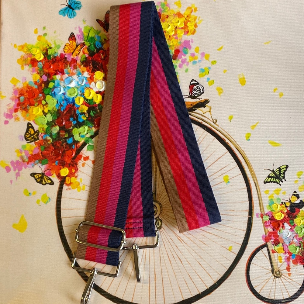 Striped Canvas Bag Strap in Pink, Navy & Tan
